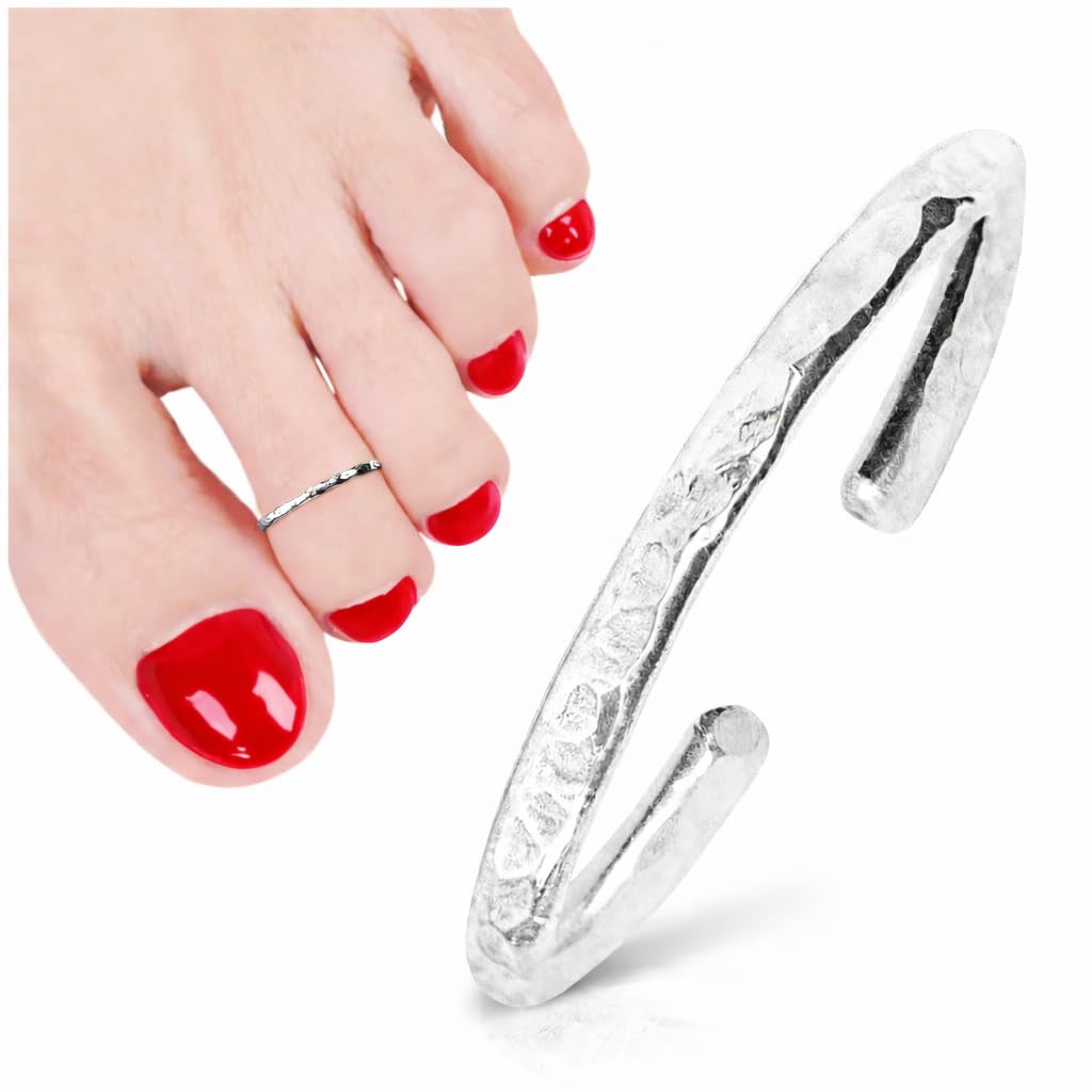 Ellie J Maui 925 Sterling Silver Toe Ring for Women, Adjustable Open Back Toering for Beach, One Size Fits Most, Silver Toe Rings for Women, Comfortable Lightweight Everday Jewelry