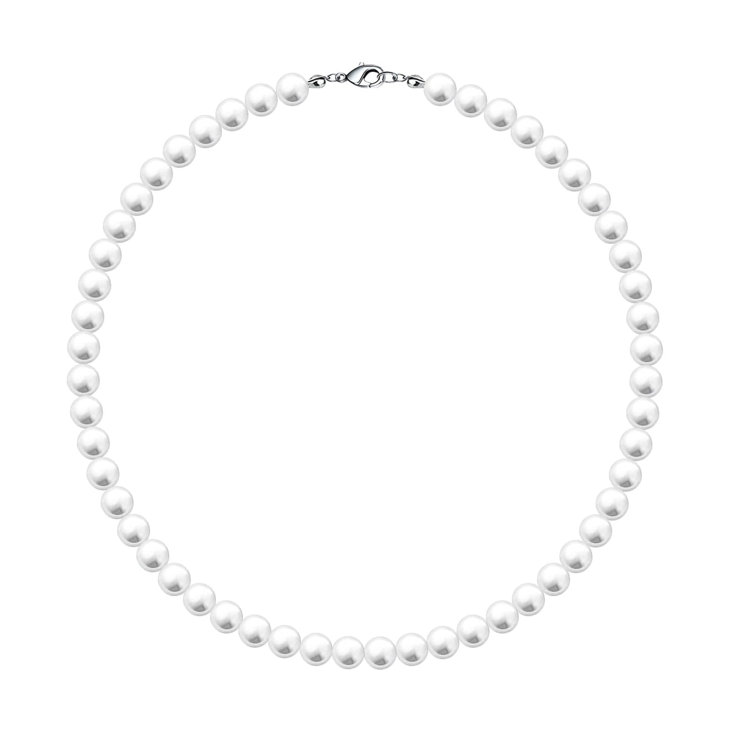 MJartoria Pearl Necklace for Men, 16''-24'' Pearl Necklaces for Women, 6/8mm White Pearl Choker Necklace Trendy Jewelry Gifts for Women Men (16 inches, 8mm)
