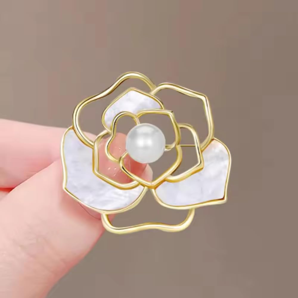 IvoryHaid Pearl Flower Brooch,elegant rose flower brooch pin,Brooches and Pins for Women,Exquisite Gold，Plated Design with Premium Pearl, Perfect for Daily & Special Occasions