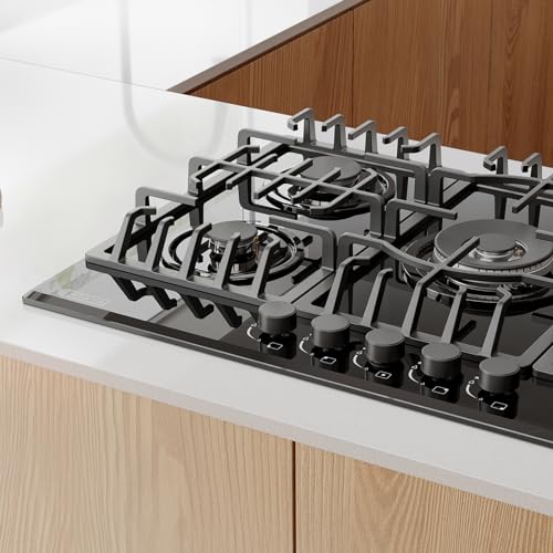 Empava 30 in. Gas Stove Cooktop 5 Italy Sabaf Sealed Burners NG/LPG Convertible in Black Tempered Glass EMPV-30GC26, 36 inches
