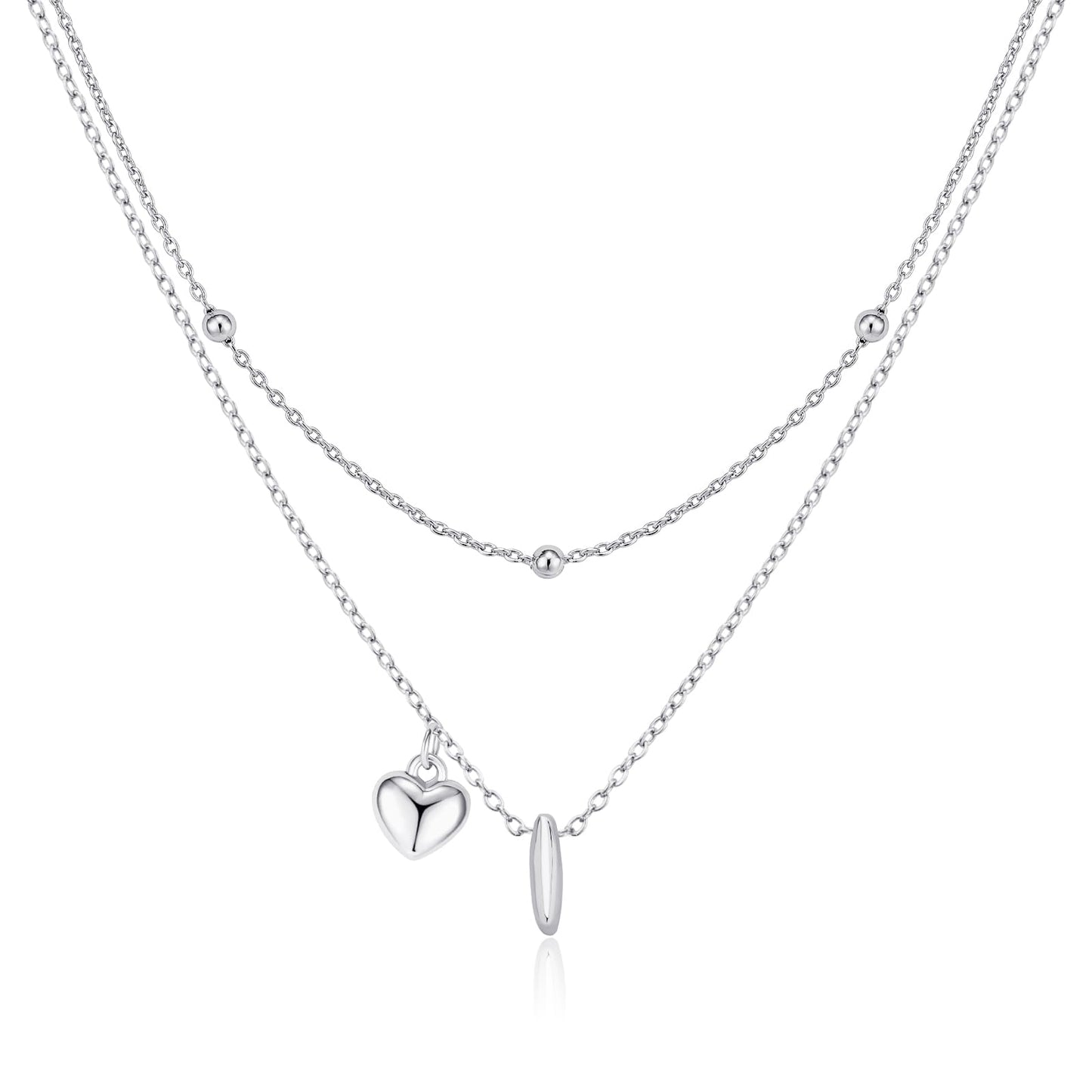 adoyi Silver Heart Initial Necklaces for Women 14k Gold Plated Layered bubble Letter Necklace Dainty Heart I Pendant Necklace Stack Birthday Valentines Gifts for Women Jewelry
