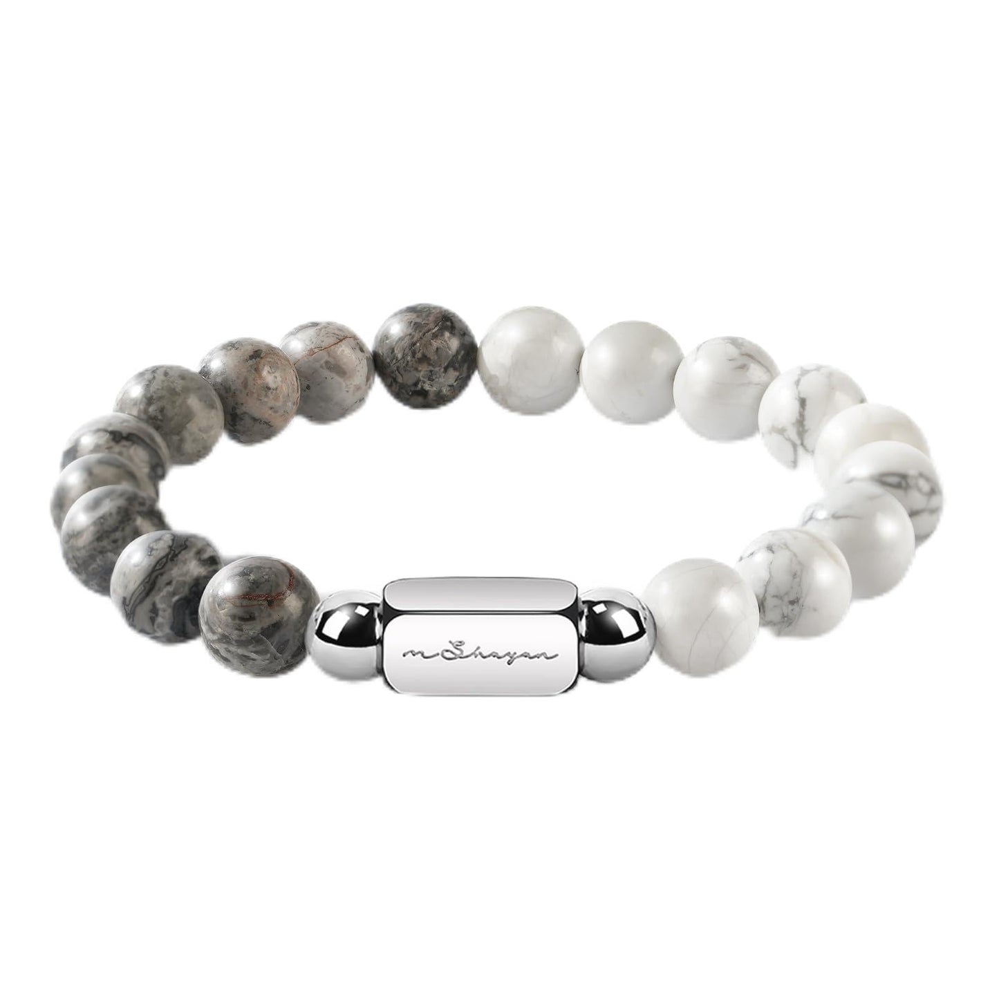 M SHUYUN Howlite Natural Gemstone Bracelet for Men and Map Gemstone for Teens Gifts, 10MM Men's Elastic Adjustable Beaded Bracelets for Men, Handcrafted Gifts For Anniversary,Christmas.