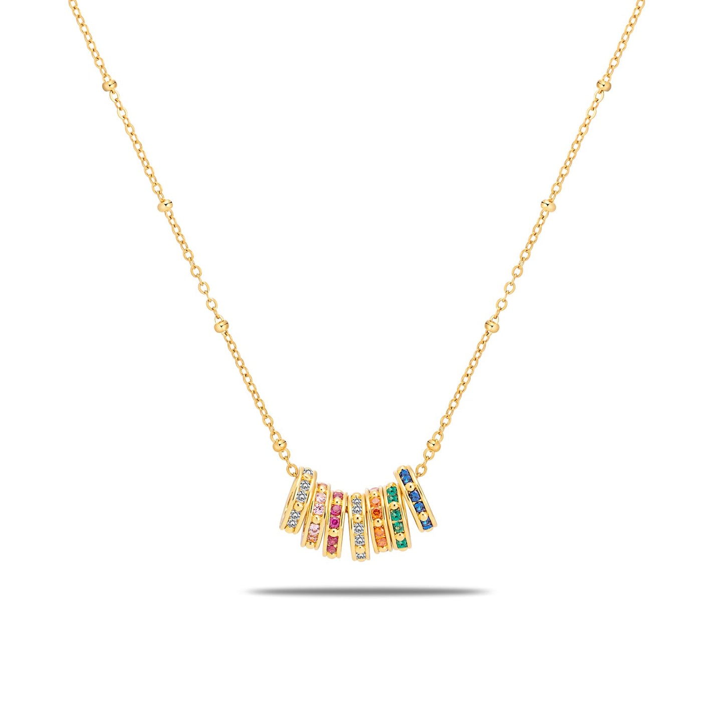 Milan Chiva Womens Circle Pendant Gold Necklace 14K Dainty Charm Rainbow Ring Chain Jewelry MNS-1029GD