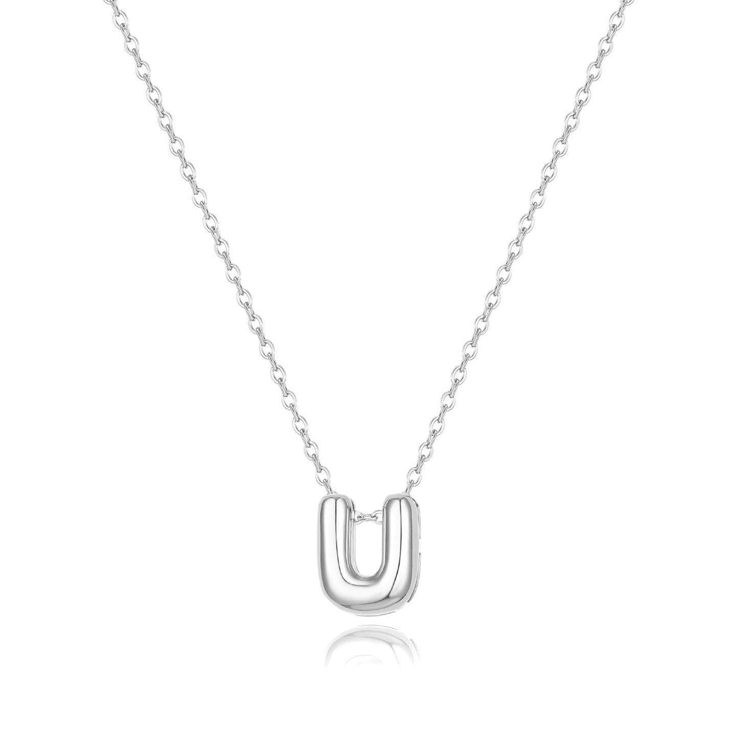 CUEZIY Bubble Silver Letter Necklace Initial Necklaces for Women Dainty Personalized Charm Pendant Name Necklace Cute Non Tarnish Fashion Accessories Teen Gift Trendy Stuff Silver Jewelry Gifts