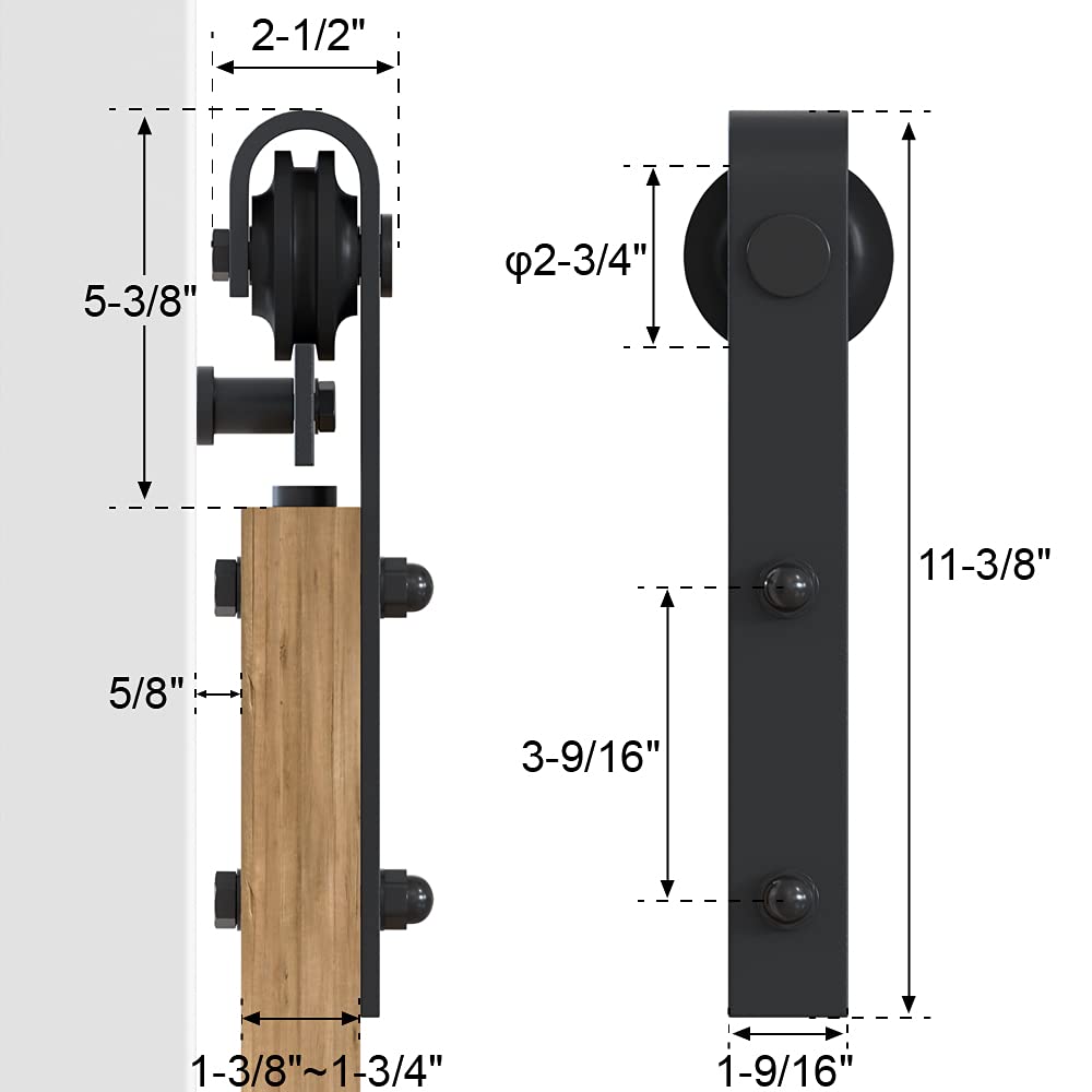 WINSOON 16FT Barn Door Hardware Kit: Double Sliding Door Hardware - Heavy Duty Black Barn Door Track Kit - Carbon Steel Sliding Barn Door Rail - J-Shape Easy to Install for 96" Closet Panel(No Door)