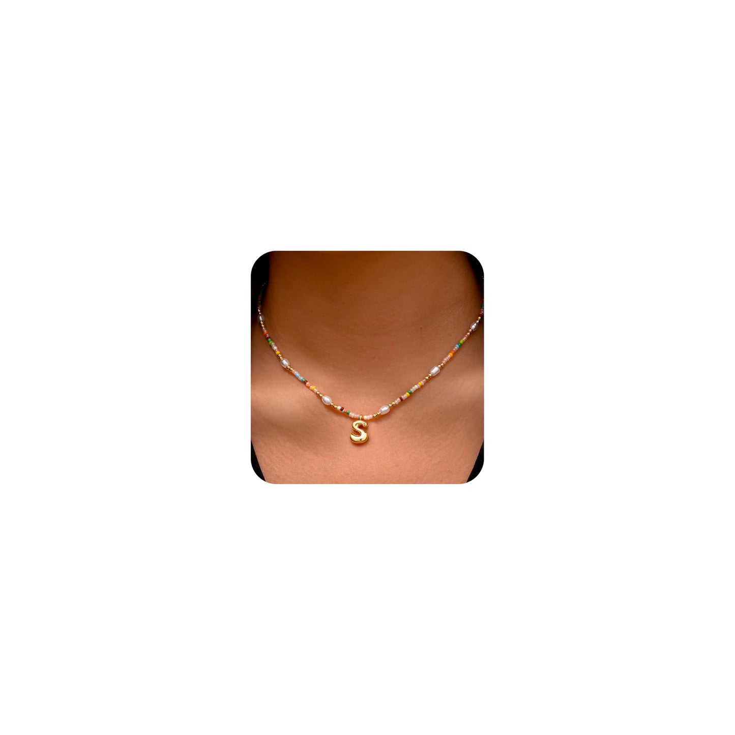 Ritach Initial Necklaces for Women Jewelry - Beaded Necklace Colorful Initial Necklaces for Women Letter S Necklacess Bubble Gold Boho Necklace for Girls Gifts Summer Beach Jewelry