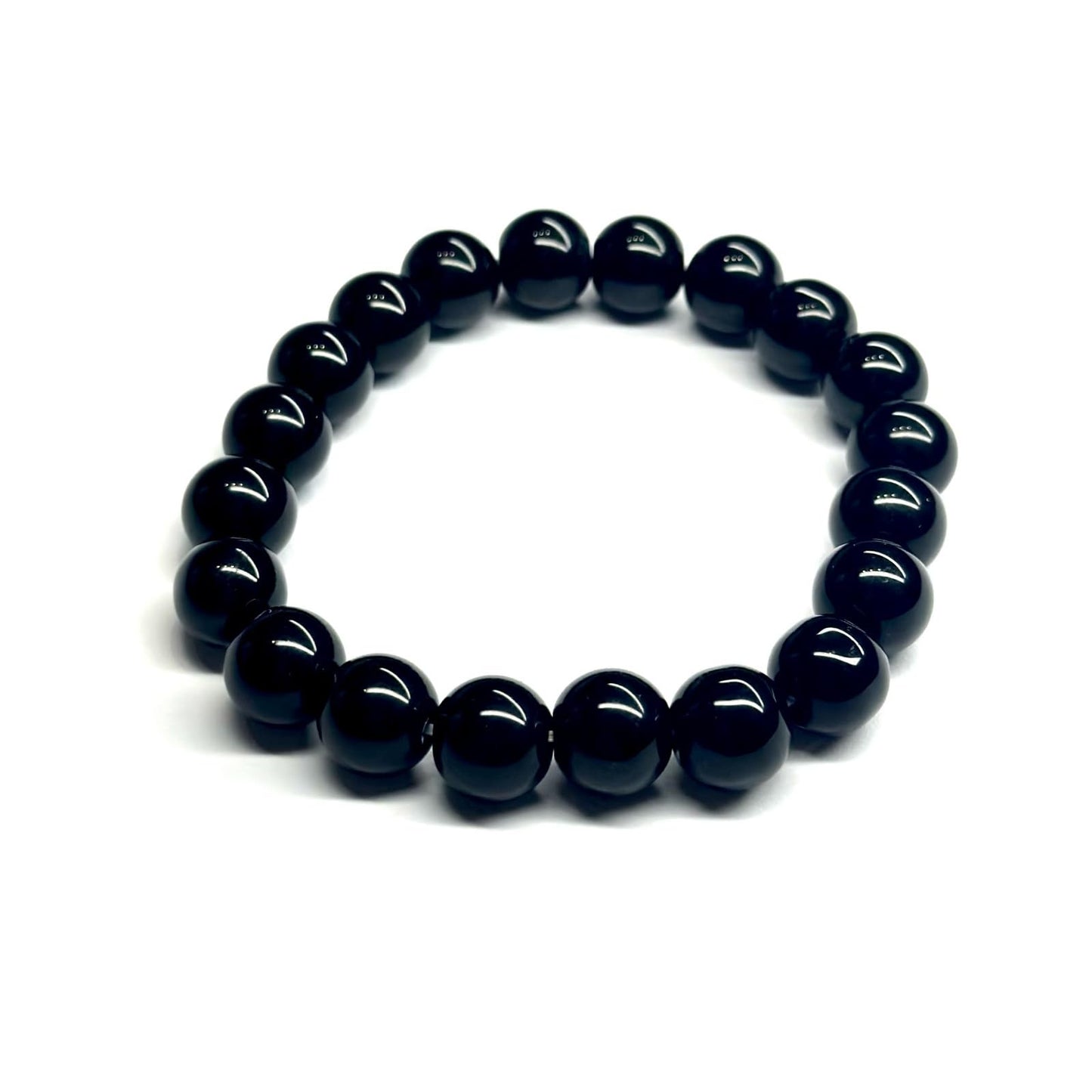 T Starlight Bright Q Natural Black Obsidian Bracelet - 12mm 20 Beads with 0.8mm Elastic Cord - Handmade Spiritual Protection Jewelry - Chakra Balancing Energy Bracelet for Men & Women - Best Gift