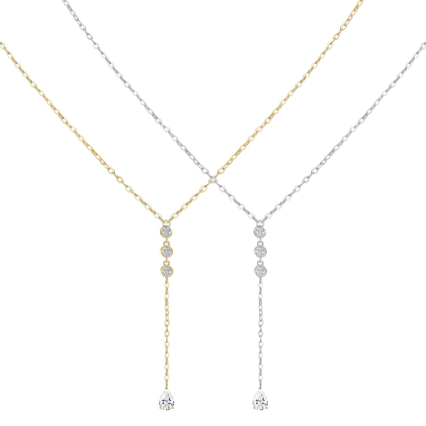 TWTWIO Moissanite Pendant Necklace for Women, D Color VVS1 Clarity 0.62CT S925 Sterling Silver Lariat, 14K Gold Plated, Valentine's Day Jewelry Gift for Her