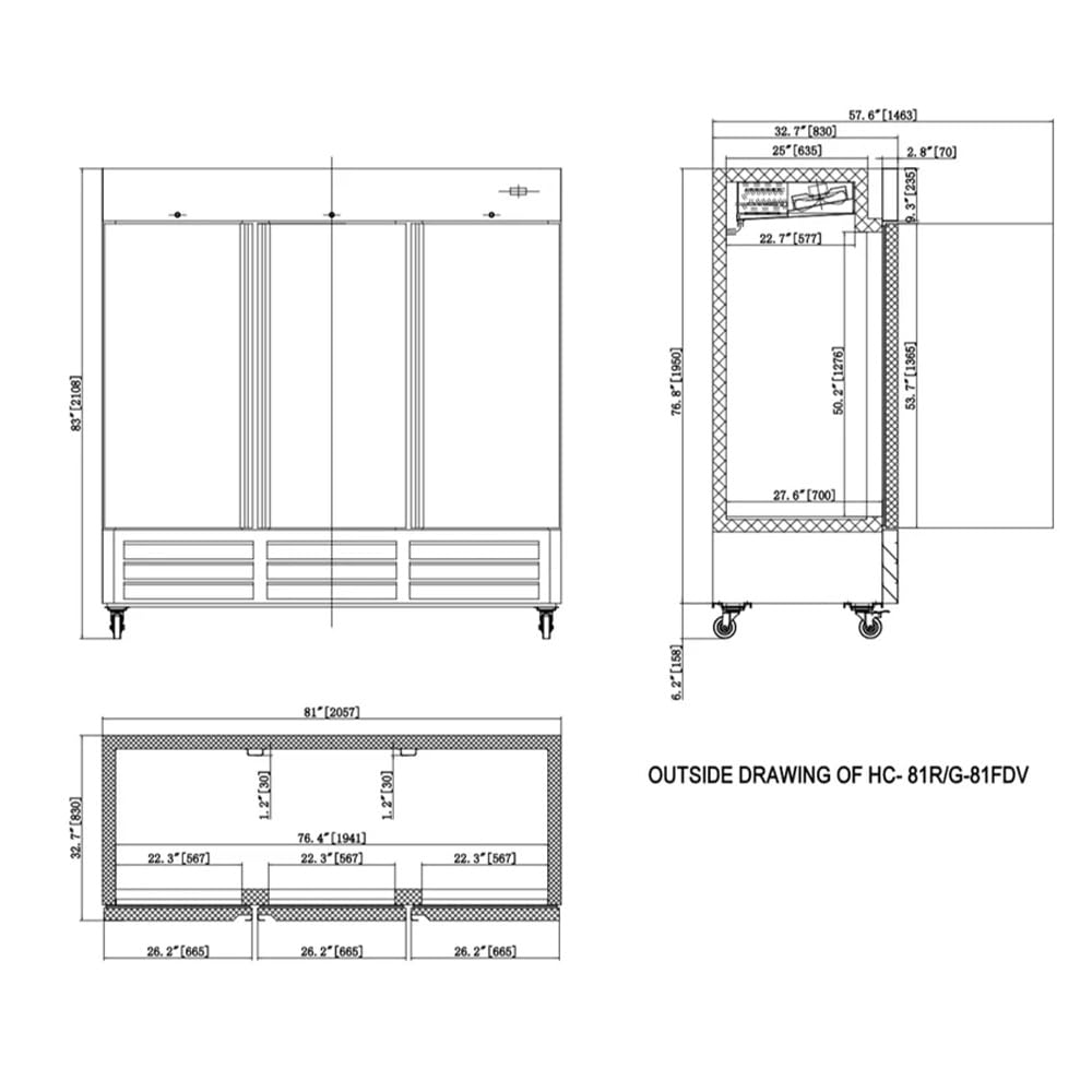NAFCOOL Commercial Freezer Stainless Steel Freezer,66 Cu.ft Reach In Solid Single Door Merchandiser Cooler for Restaurant, Bar, Shop with LED Light Adjustable Shelves, ETL Sanitation,81" Wide