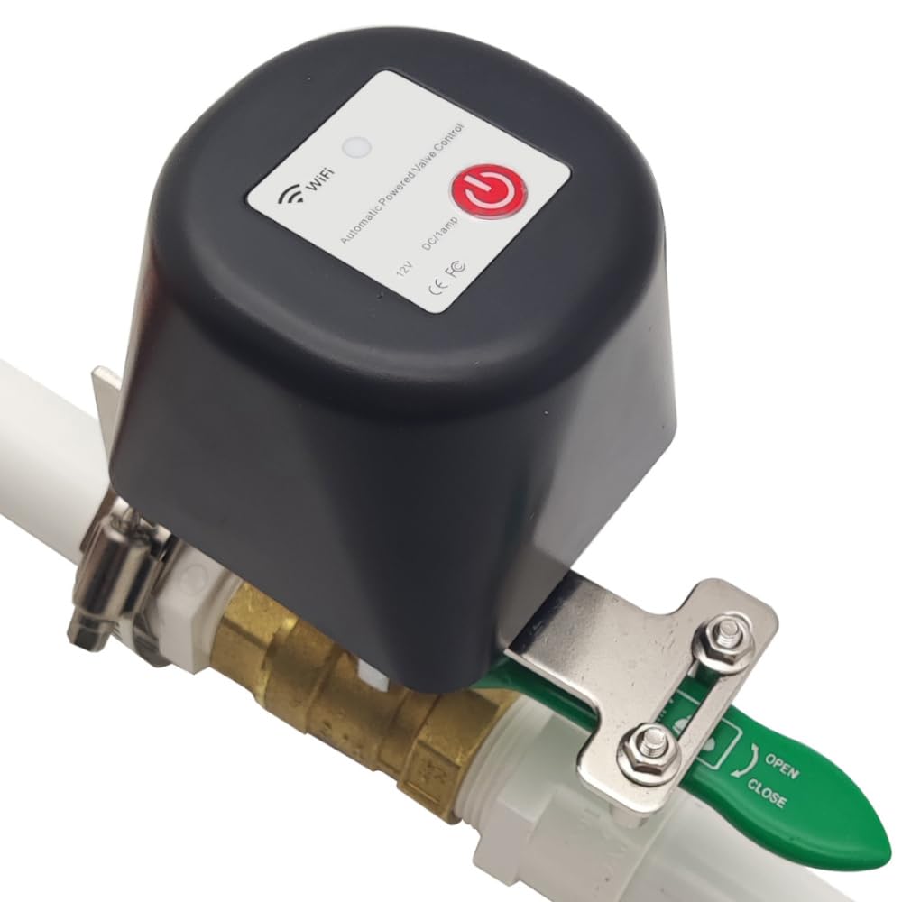 UJV Ufairy WiFi Universal Ball Valve Smart Water Shutoff Manipulator Domotique Controller Compatible with Alexa Google No Hub Required Works 2.4 GHz only, Black, 5.26*4.8*3.7in, (GR-W-105N)