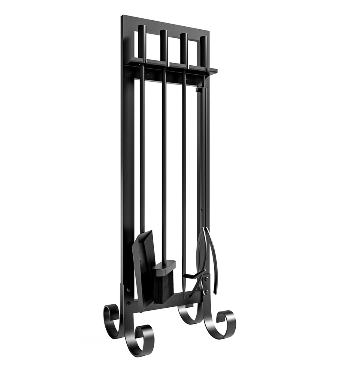 CALIDOLA 5 Pieces Wrouhgt Iron Fireplace Tools Set,31-Inch Modern Black Outdoor Indoor Fireplace Companion Set Stove Hearth Accessories with Poker, Tong, Shovel, Brush
