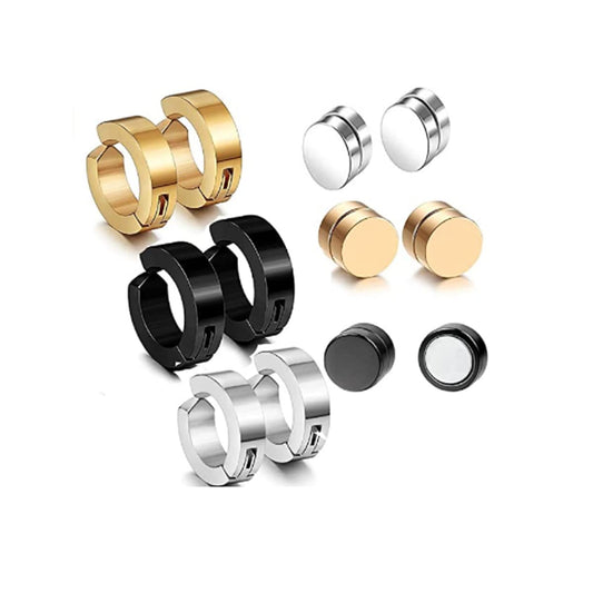 6 Pairs 9MM Non Piercing Cip on Hoop Earrings 8MM Magnetic Fake Gauges Earrings Studs