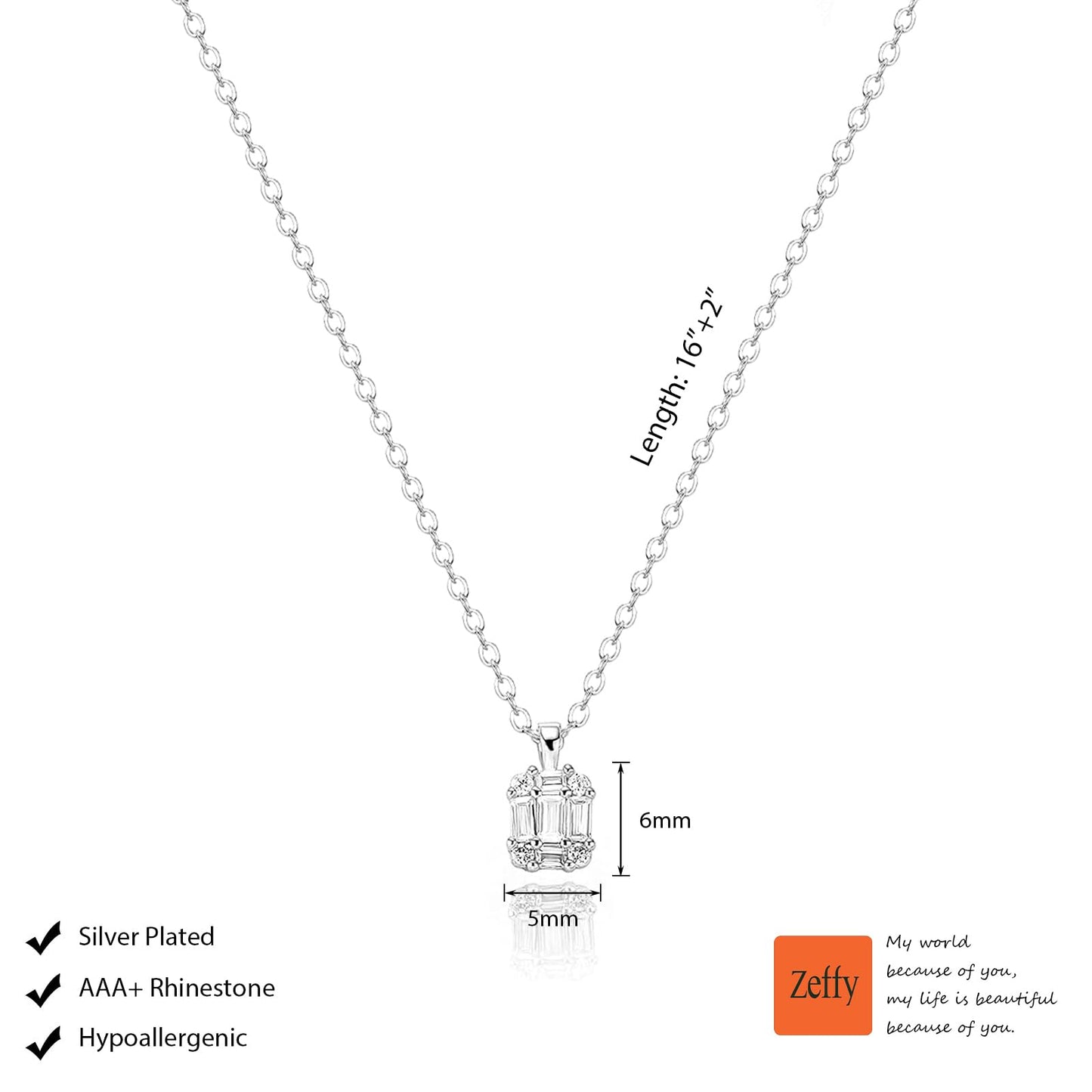 Zeffy Silver Necklace Diamond Pendant Necklaces Dainty Simple Cute Silver Cubic Zirconia Choker Necklaces for Women Trendy Silver Jewelry Gift