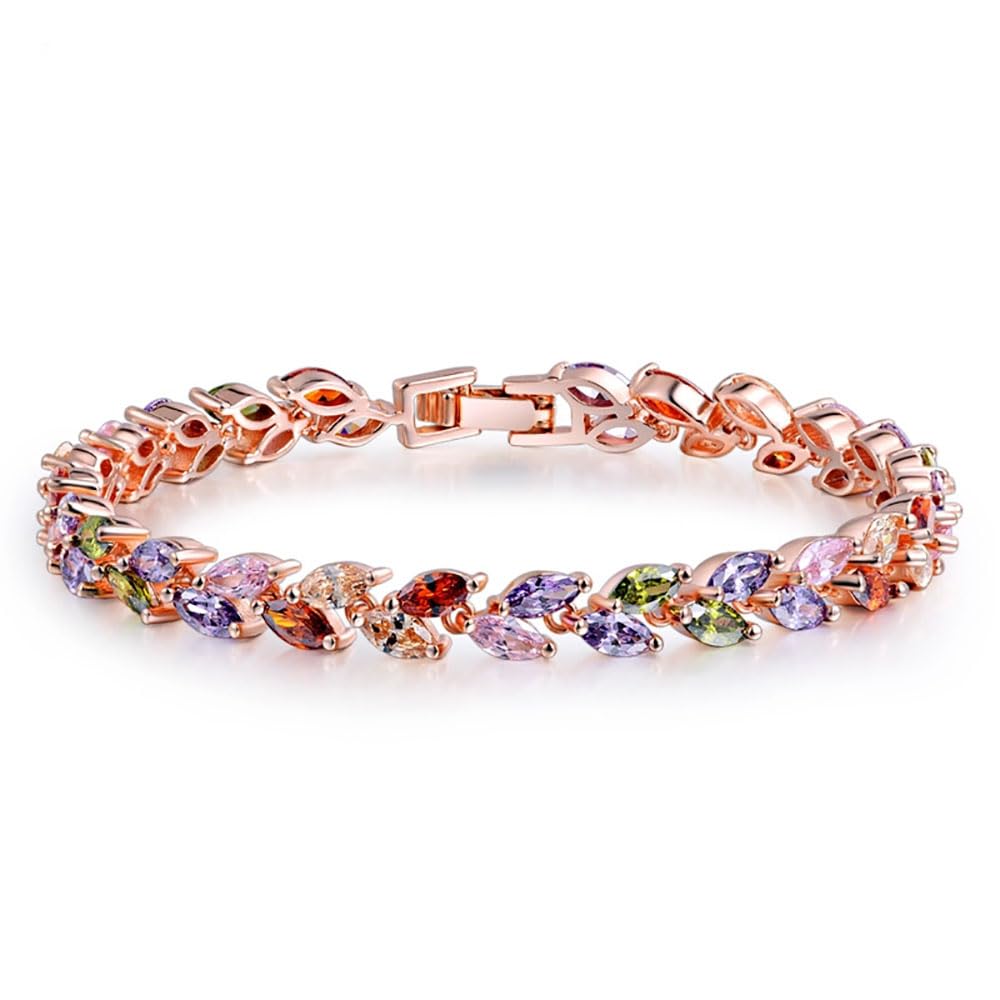 PAENENPH 18K Rose Gold Bohemian Style Colorful Crystal Bracelet for Women,Branch Shape Natural Crystal Rainbow Link Bracelet,Luxury Bracelet Jewelry Gift for Her (Style 1 (Branch), 18K Gold)