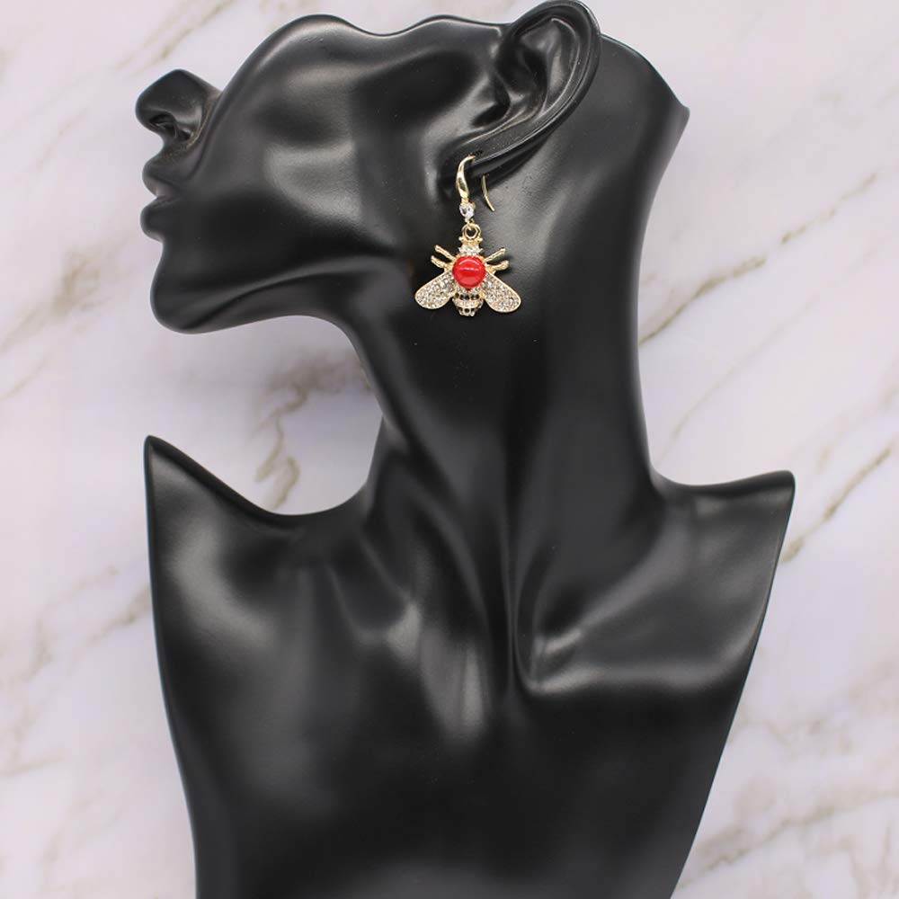 Honey Bee Drop Earrings Crystal Insect Themed Dangle Earring Animal Fashion Shell Pearl Hook Earring Gold Tone for Women Jewelry (Red pearl earring)