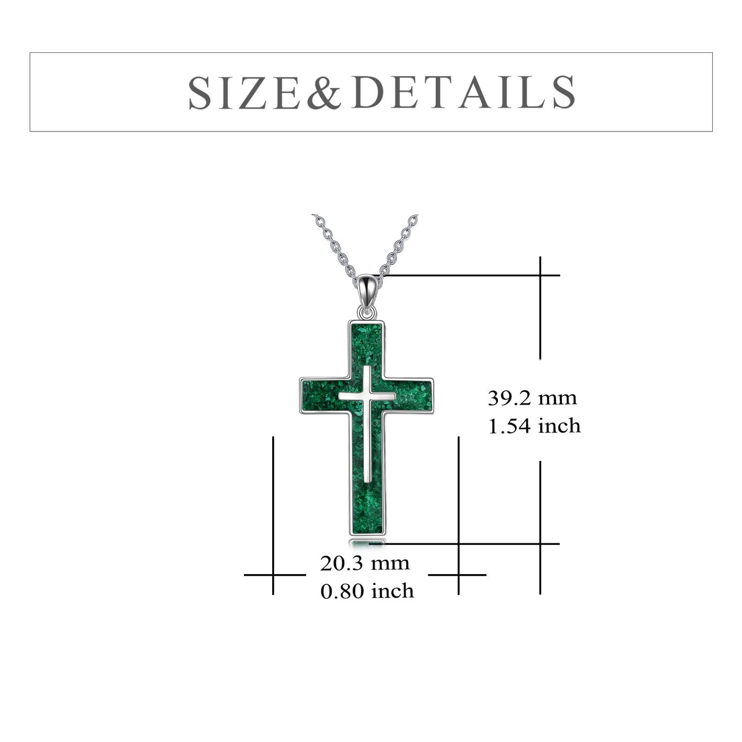 YFN Cross Necklace Sterling Silver Green Malachite Cross Pendant Religious Jewelry Gifts for Women Men