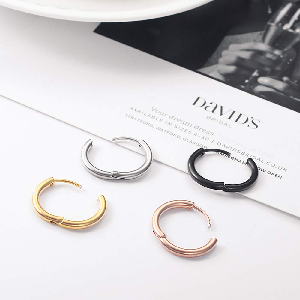 316L Surgical Stainless Steel Huggie Hoop Earrings 8mm Black Hypoallergenic Earrings Hoop Cartilage Helix Lobes Hinged Sleeper Earrings For Men Women(B03: 8mm Black(THK 2.0mm))