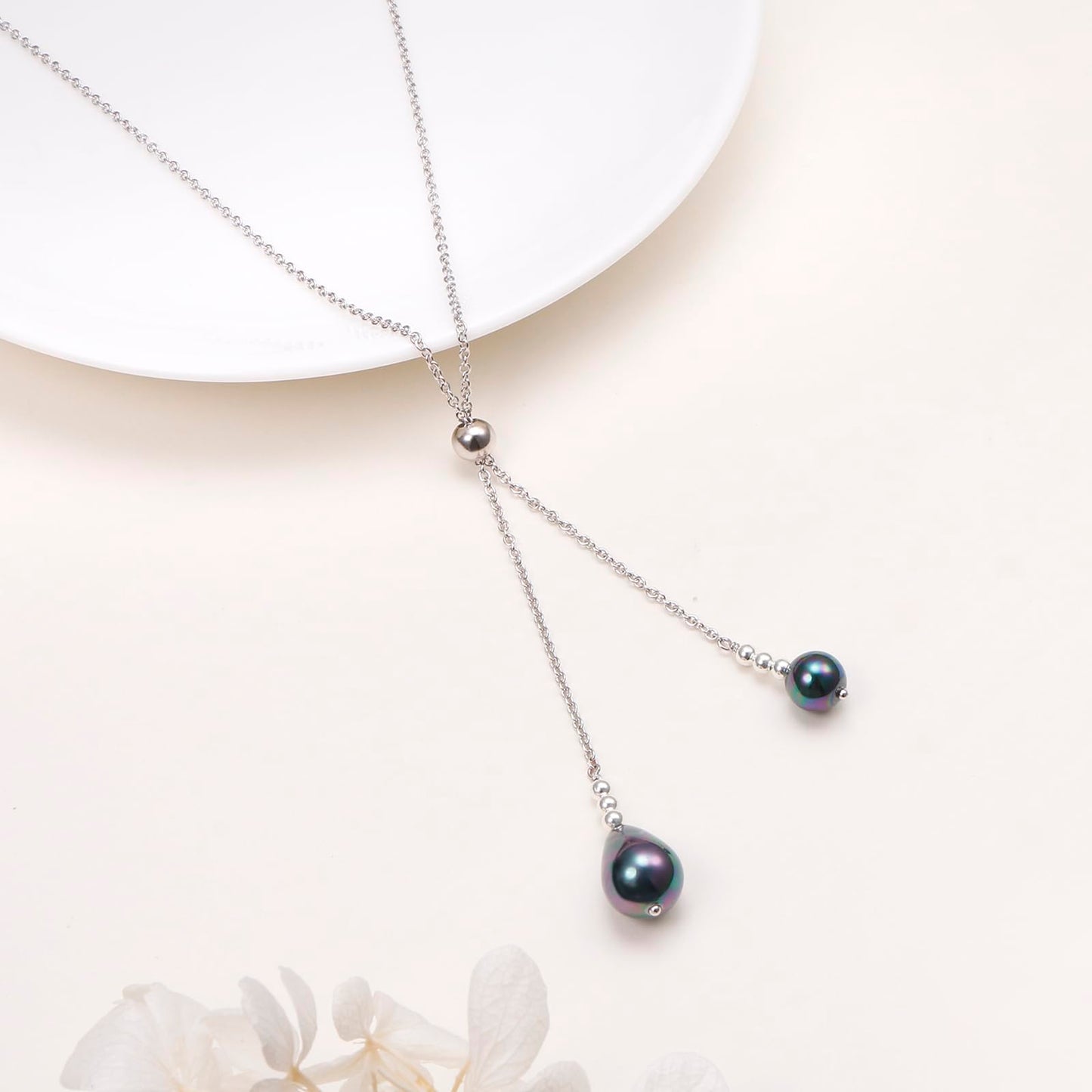 Long Black Pearl Necklaces for Women,Genuine 8-10mm Black Pearl with S925 Sterling Silver Dainty Necklace for Ladies Charm Jewelry Gifts for Mom Wife Love one