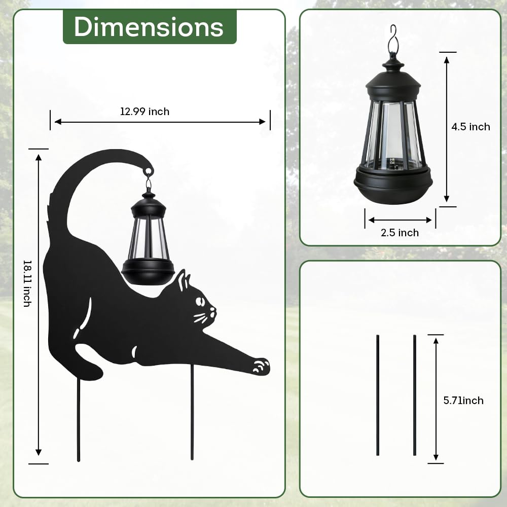 Lily's Home Black Metal Cat Garden Decor with Solar Light Lantern - Outdoor Solar Lights for Pathway & Patio - Durable Waterproof Metal - Yard & Patio Decor - Unique Gift for Cat Lovers - 18'' Tall