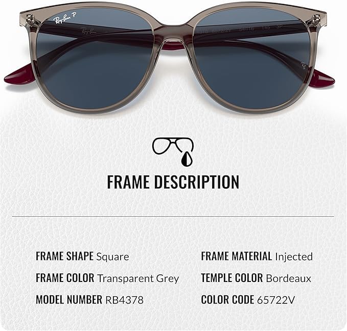 Ray-Ban RB4378 POLARIZED Square Shaped Sunglasses for Men & Women – Includes Official Rayban Eyewear Kit – Ideal Formal & Casual Wear Sunglasses – Dark Blue Lens