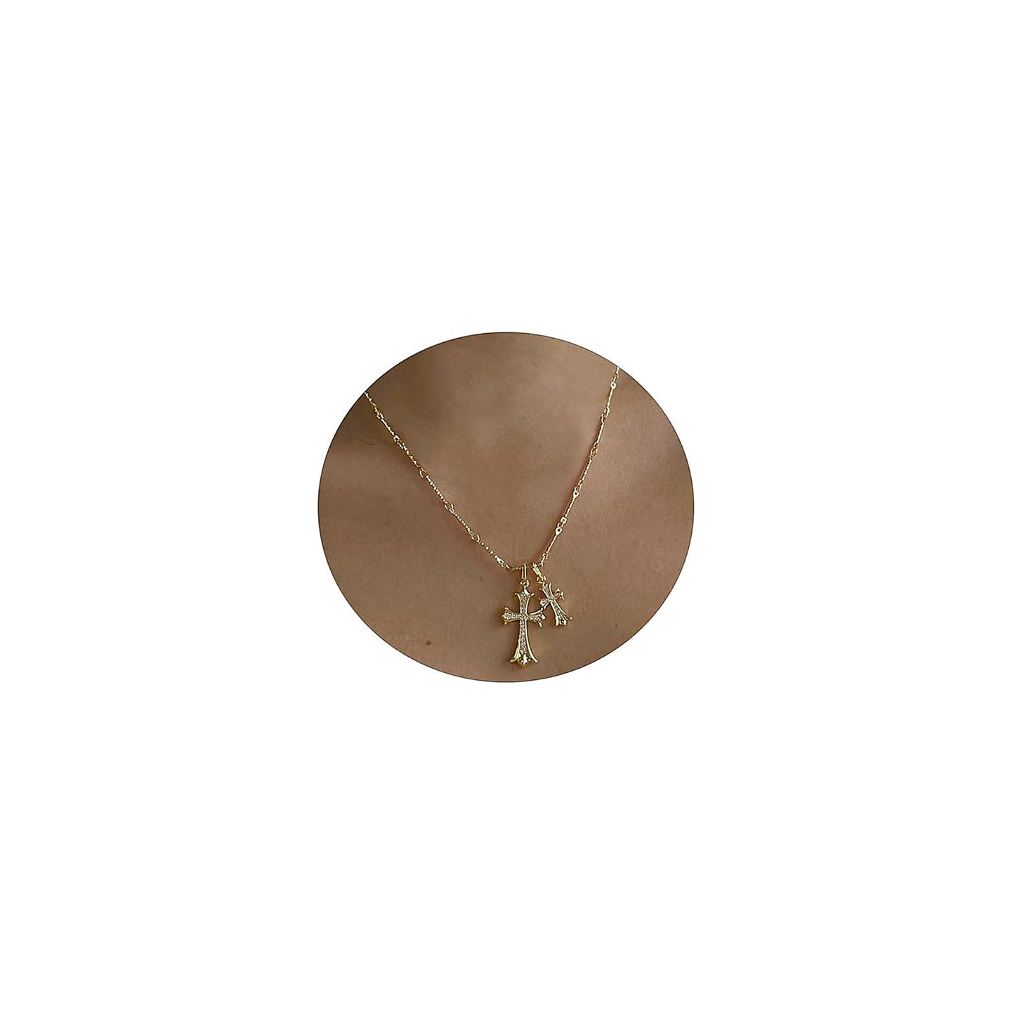 ANDKISS Cross Necklaces for Women - Dainty Cross Necklace 14k Gold Plated Necklace Simple Gold Charm Jewelry For Women (Double Cross)