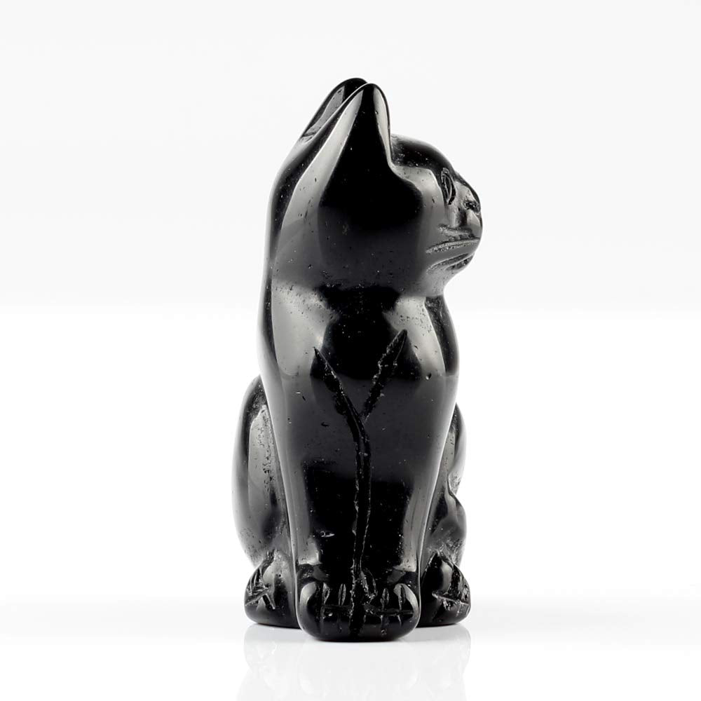 YWG Stone Black Obsidian 2.0inch Cat Large Statue Feng Shui Crafts Carved Figurine Chakra Carving Healing Reiki