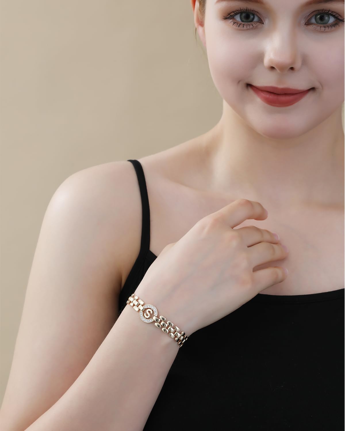 WEDDINEN Initial Bracelet, 14K Gold Plated Letter Bracelet for Women, Thick Bangle Wrist Gold Alphabet Charm Chain, Christmas Jewelry Gifts