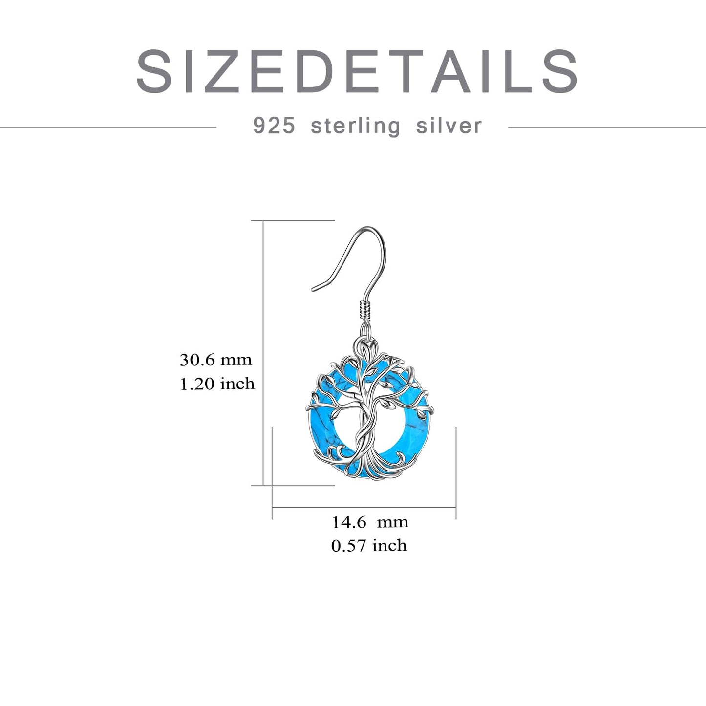 TOUPOP Turquoise Tree of Life Earrings for Women Sterling Silver Family Tree Drop Dangle Earrings Jewelry Birthday Mothers Day Gifts for Women Mom Her