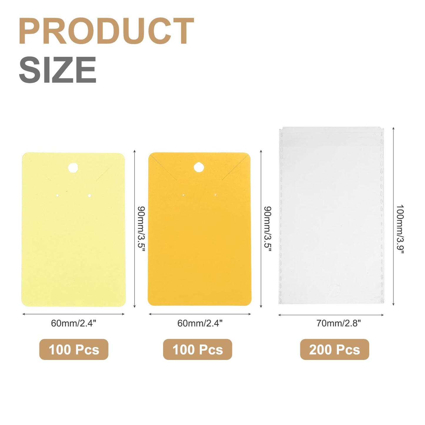PATIKIL Earring Display Cards 200 Pcs Necklace Holder Cards with 200 Pcs Jewelry Packaging for Earring Necklace Jewelry Craft Display Packaging Supplies (Beige/Yellow, 3.5 x 2.4 Inches)