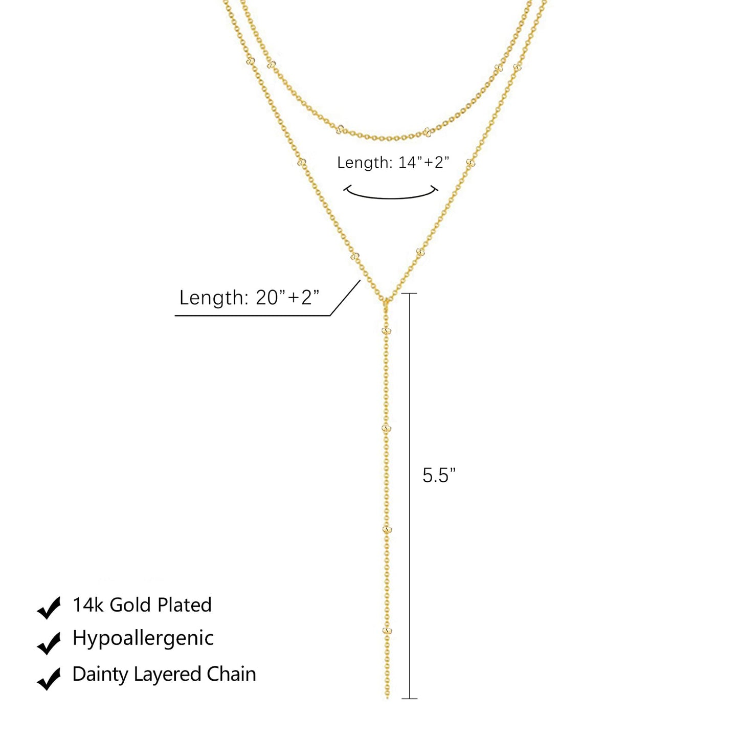 HERIER Long Gold Necklace for Women Dainty 14K Gold Plated Drop Lariat Chain Necklace Layered Y-Shaped Necklaces Trendy Simple Jewelry Gifts