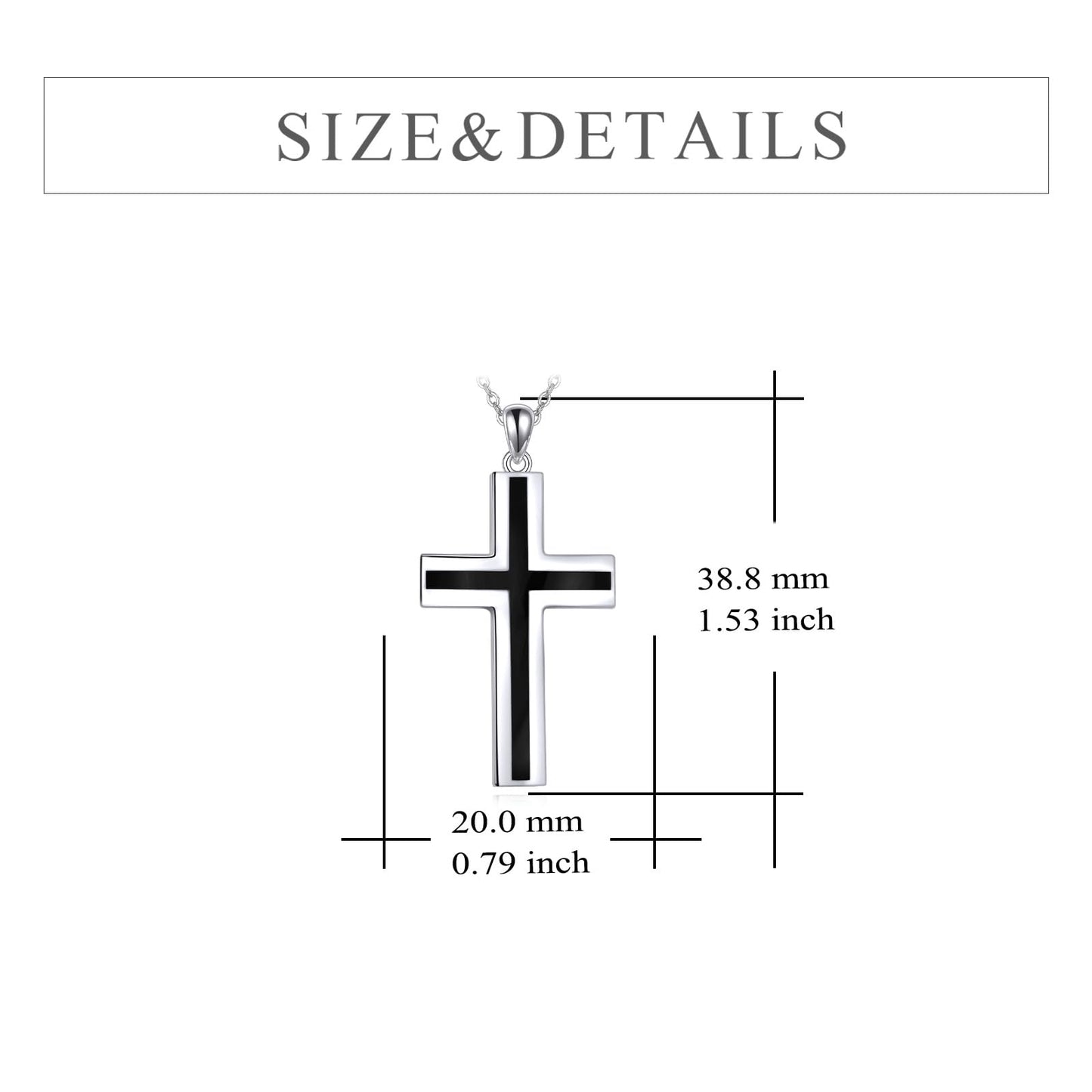 YFN Cross Necklace Sterling Silver Black Onyx Cross Pendant Religious Jewelry Gifts for Women Men