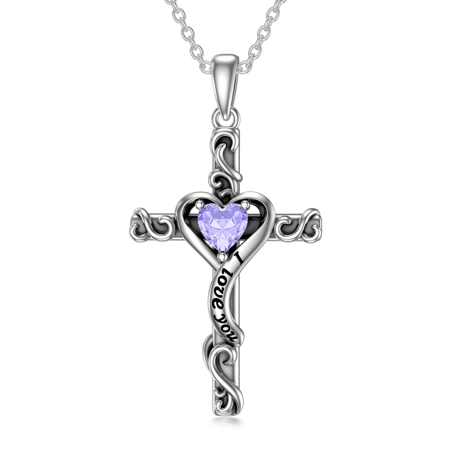 TOUPOP Alexandrite Cross Necklace for Women Sterling Silver June Birthstone Cross Pendant Necklace Heart Love Jewelry for Her Girlfriend Wife Mom Anniversary Birthday Mothers Day Gifts
