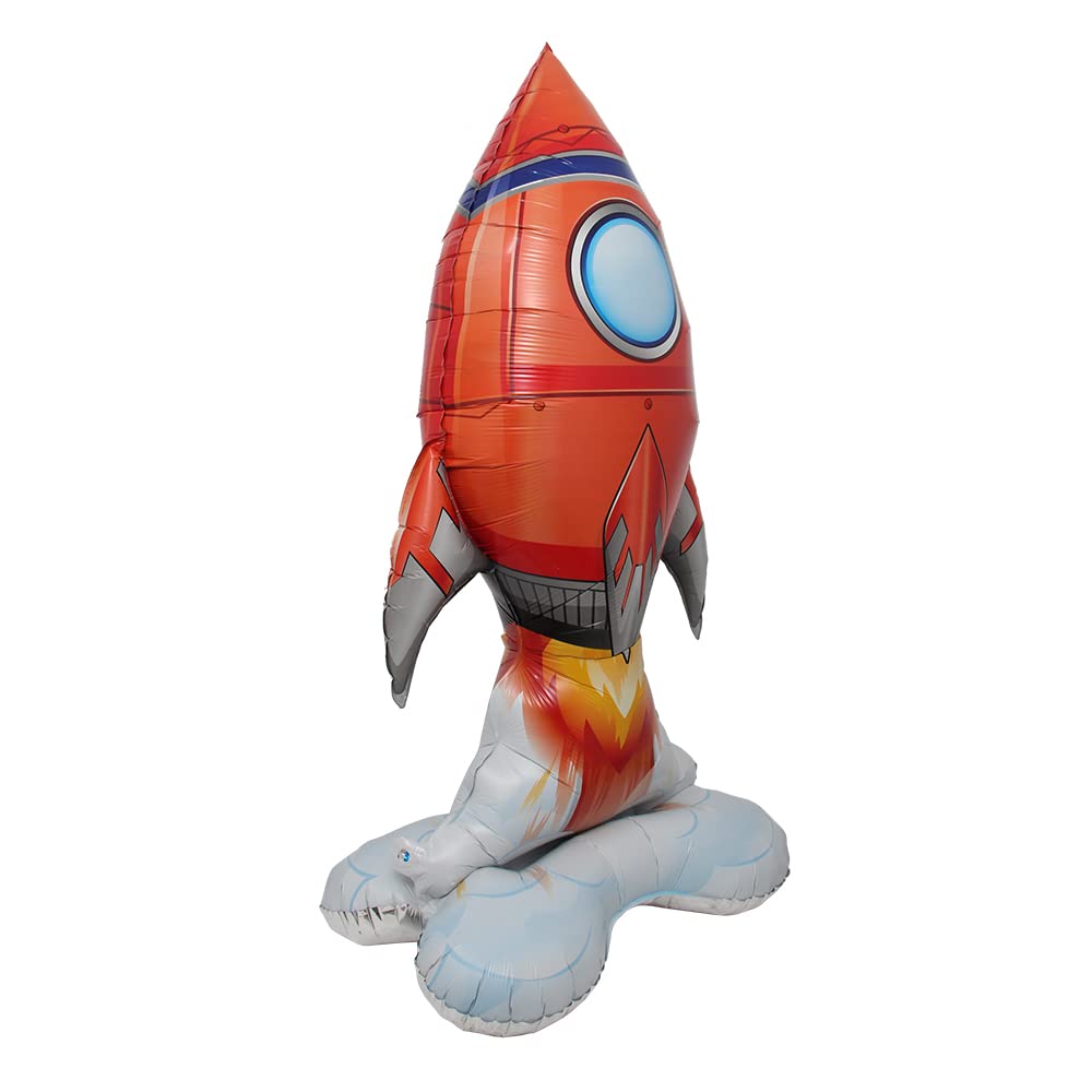4D Standing Giant size SelfStand Rocket Astronaut Party Balloons UFO Helium Aluminum Balloon Outer Space Theme Birthday Party Decor Kids Boys Toys Party Supplies (SelfStand Rocket)