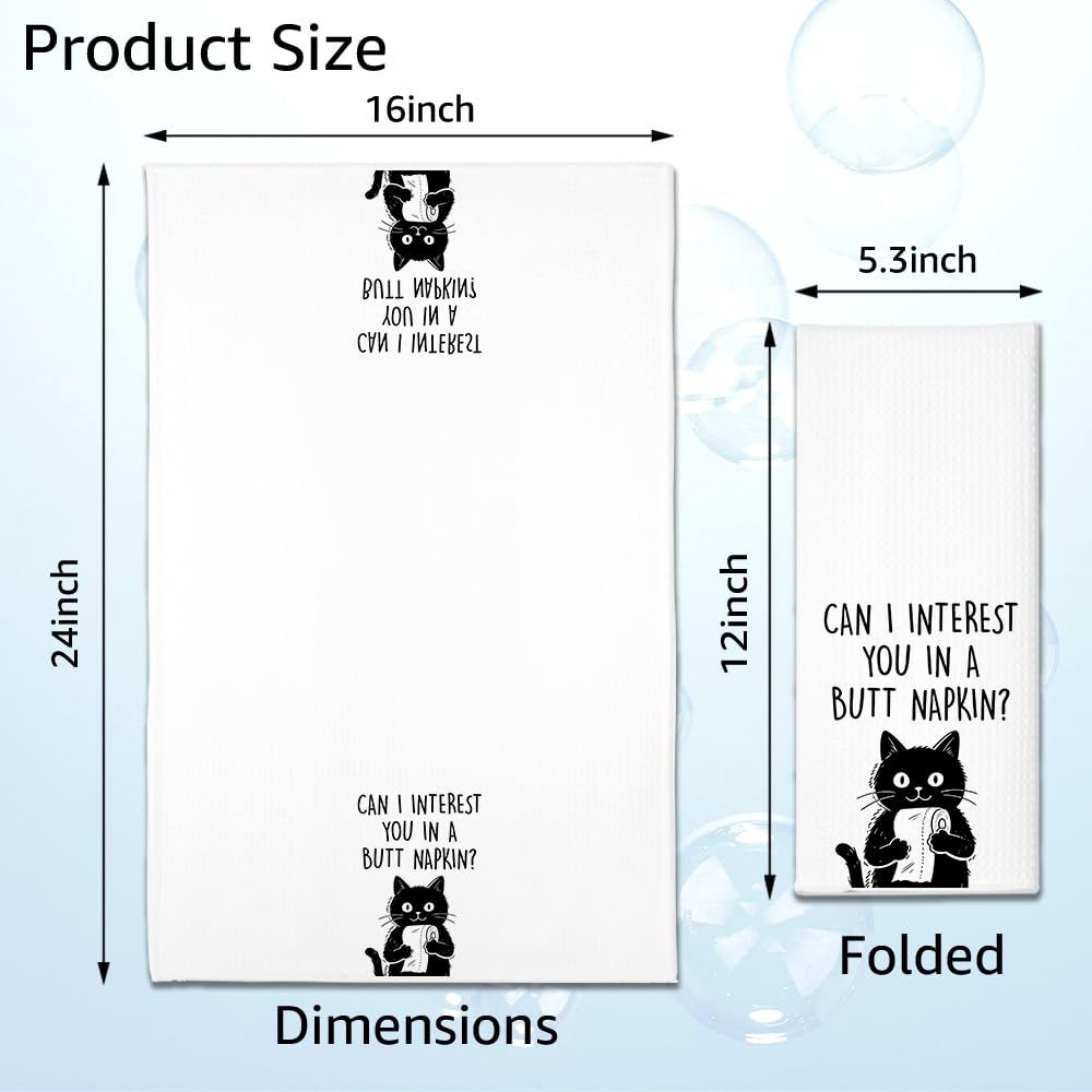 ZBBFSCSB Can I Interest You in a Butt Napkin Hand Towels 2 Pack, Funny Black Cat Bathroom Decor Hand Towels, Black Cat Humorous Saying Hand Towel for Women Pet Owner Hostess Sister BFF Friend