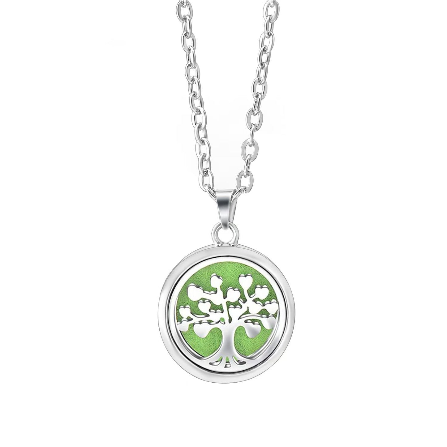 4-Piece Set of Fashionable Tree of Life Aromatherapy Necklace, Stainless Steel Diffuser Perfume Pendant, Everyday Wear Giftable Trendy Jewelry