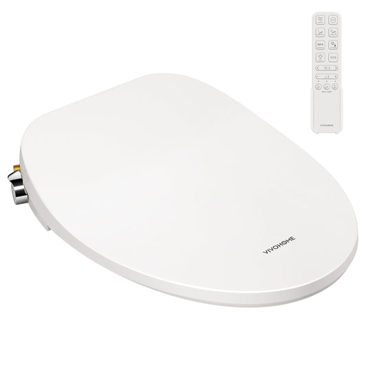 VIVOHOME Smart Heated Bidet Toilet Seat with Remote Control, Self-Cleaning Dual Nozzles for Rear and Front Cleansing, Adjustable Temperature Settings with Warm Air Dryer, Soft Close Lid, Nightlight