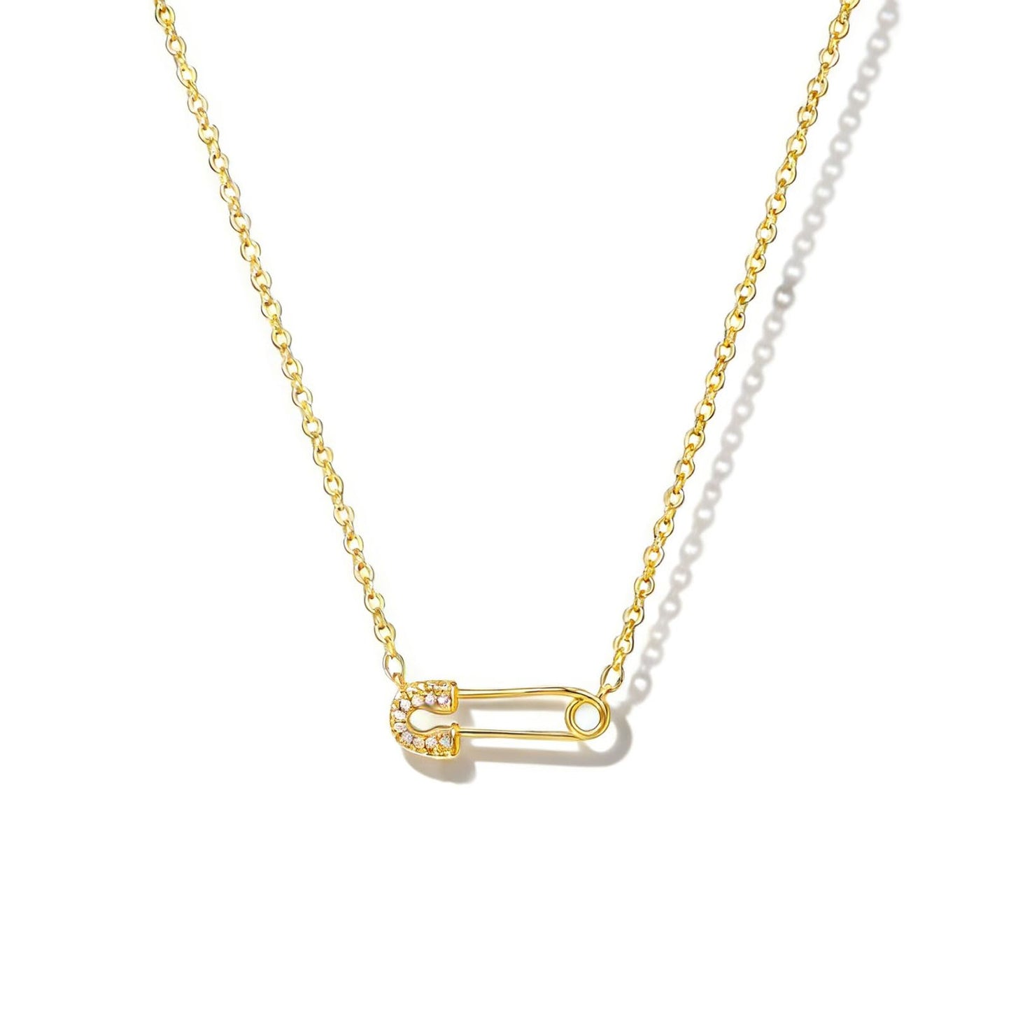 VRIUA Safety Pin Necklace 14K Gold Plated Dainty Gold Pin Paperclip Necklaces for Women Everyday Simple Jewelry