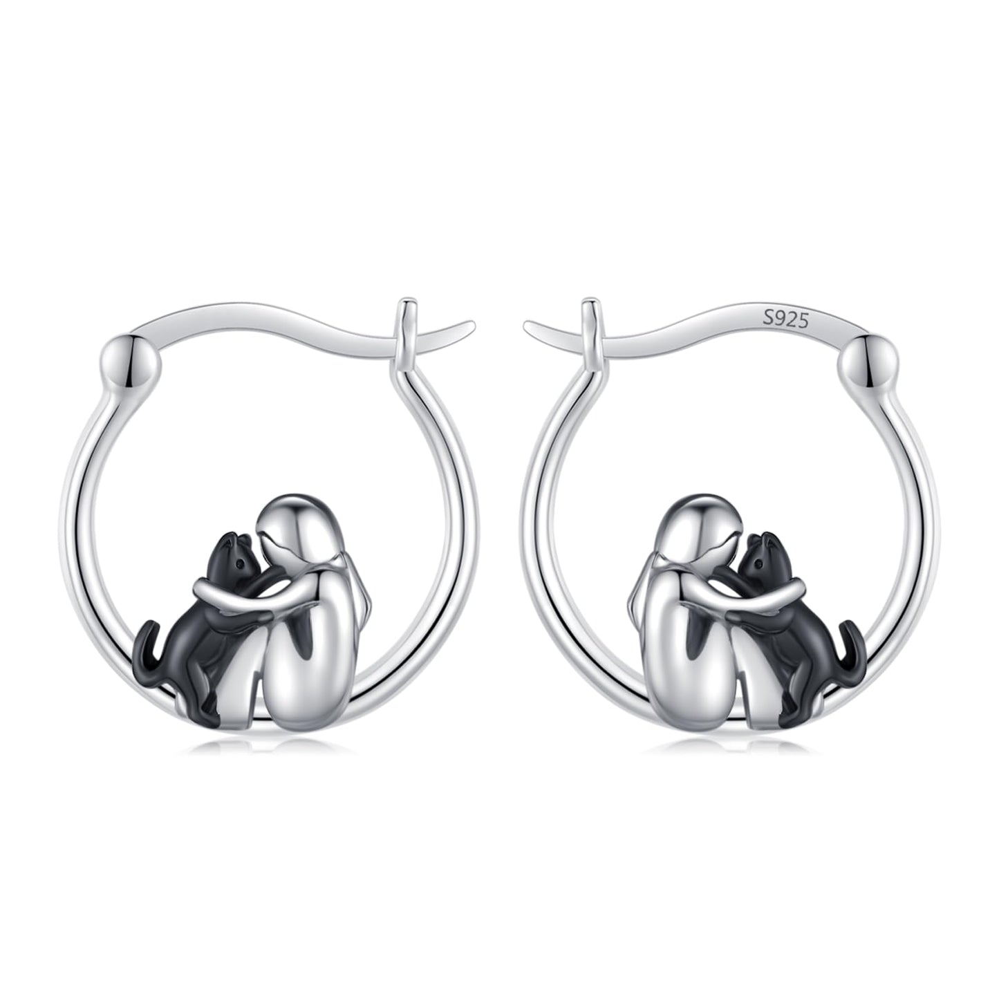 Black Cat Earrings 925 Sterling Silver Cute Cat Hoop Earrings Animal Pet Huggie Earrings Jewelry Gifts for Cat Lover Women