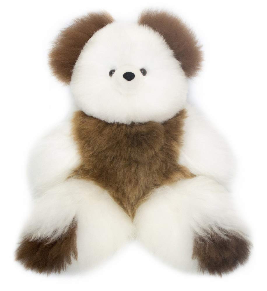 AlpacaNext Soft and Cuddly Baby Alpaca Teddy Bear - 9 inch. Premium Alpaca Stuffed Animal Handmade on Genuine Alpaka Fur. Cute Bear (9 inches, White & Brown)