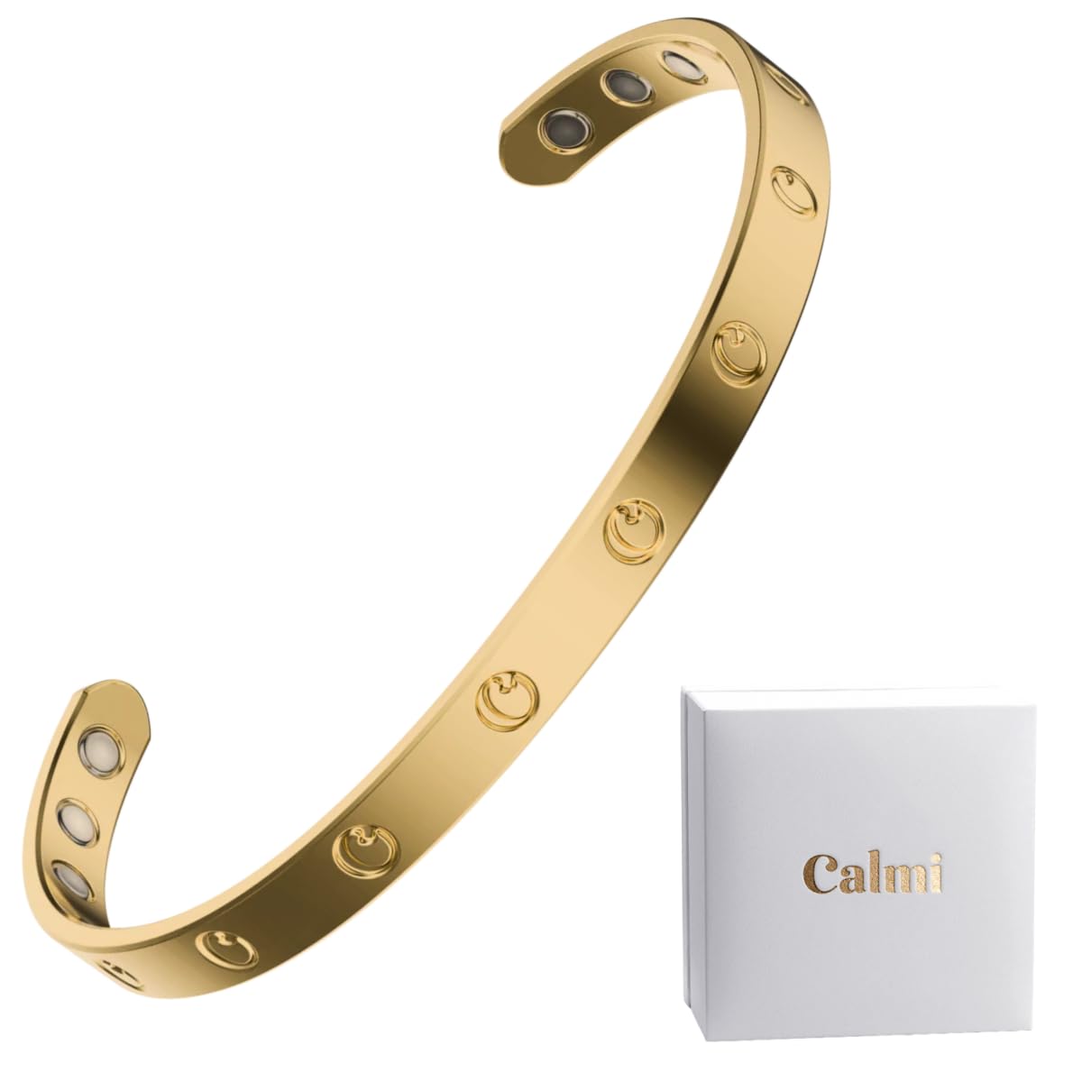 CALMI - Magnetic Wellness Bracelet with Adjustable Stainless Steel Design - 18K Gold-Plated - Wearable Magnetic Field Accessory for General Wellbeing | Unisex (Gold)