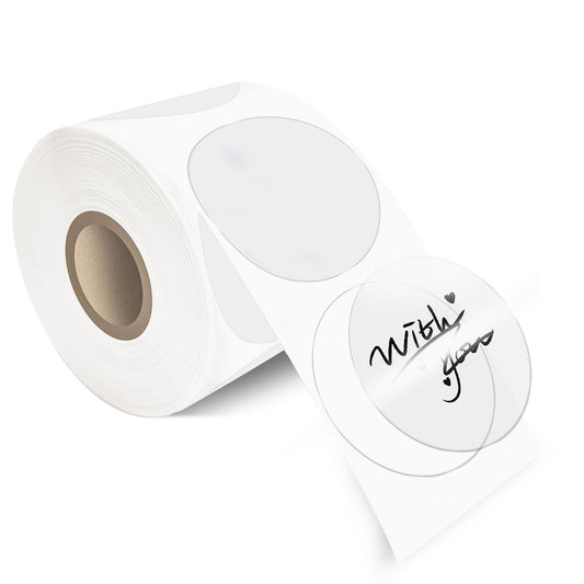 400Pcs/Roll - 2 Inch Clear Thermal Labels, Waterproof & Oil-Resistant Round Stickers, Circle Printer Labels for Business Logo, Pricing, Address, Thanks/Blessing Label