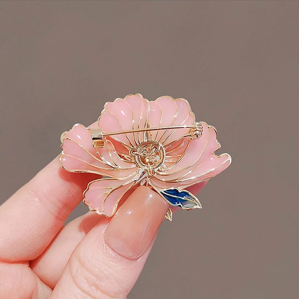 Dainty Flower Brooch Pins for Women Graceful Cubic Zircon Peony Pearl Enamel Badges Lapel Pins Trendy Banquet Prom Dress Jewelry Accessories Gift (Pink)