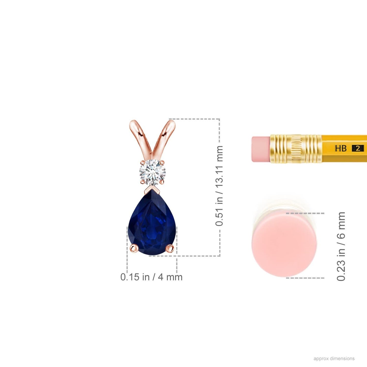 Angara Natural Blue Sapphire Solitaire Pendant for Women | 0.4 ct Pear Shape Blue Sapphire Diamond Solitaire Pendant Necklace in Rose Gold | September Birthday, Gemstone Jewelry Gift | AA | 6x4mm