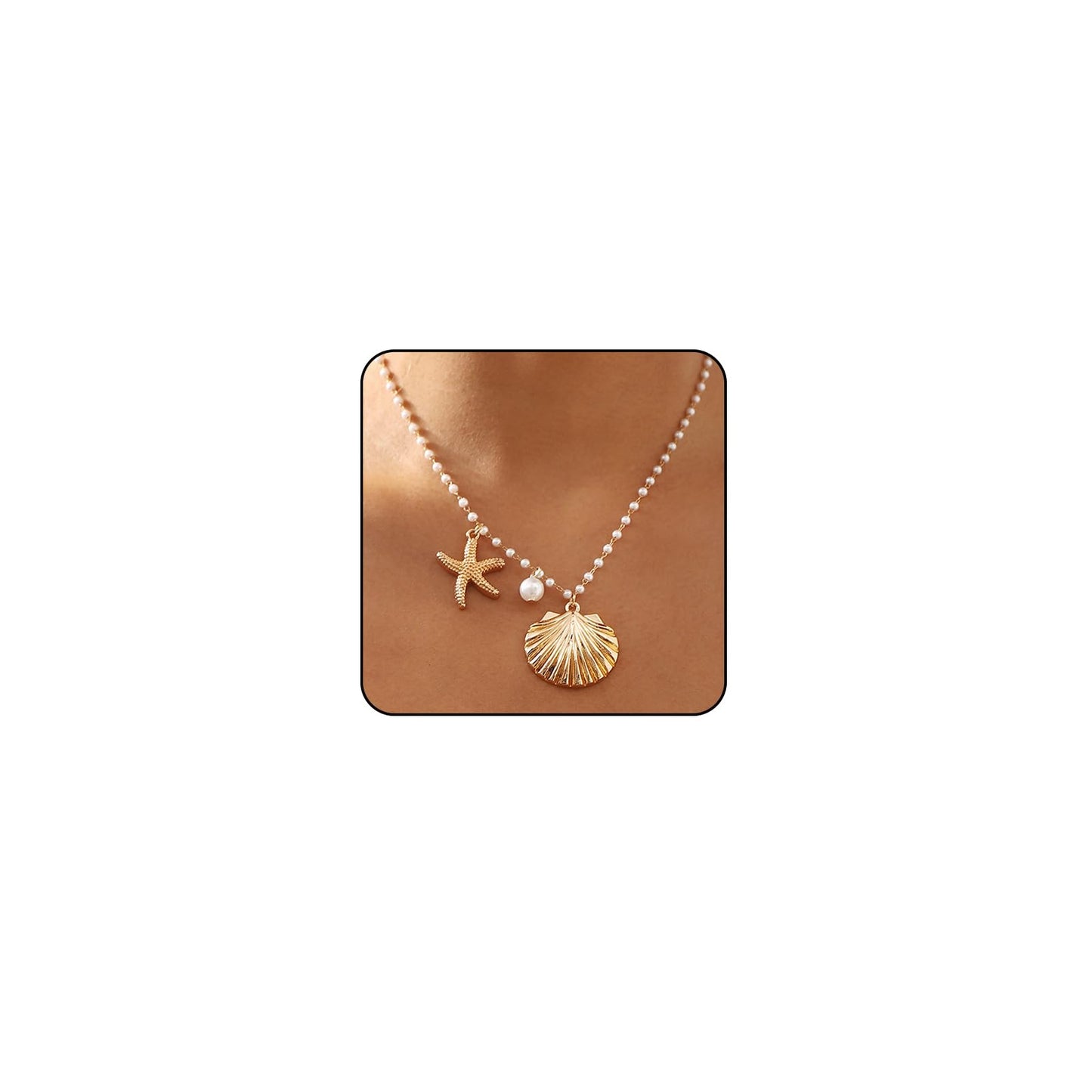 Starfish Necklace Gold Beach Jewelry for Women Pearl Seashell Necklace Cowrie Shell Beach Necklaces Ocean Summer Starfish Jewelry (5 - gold)