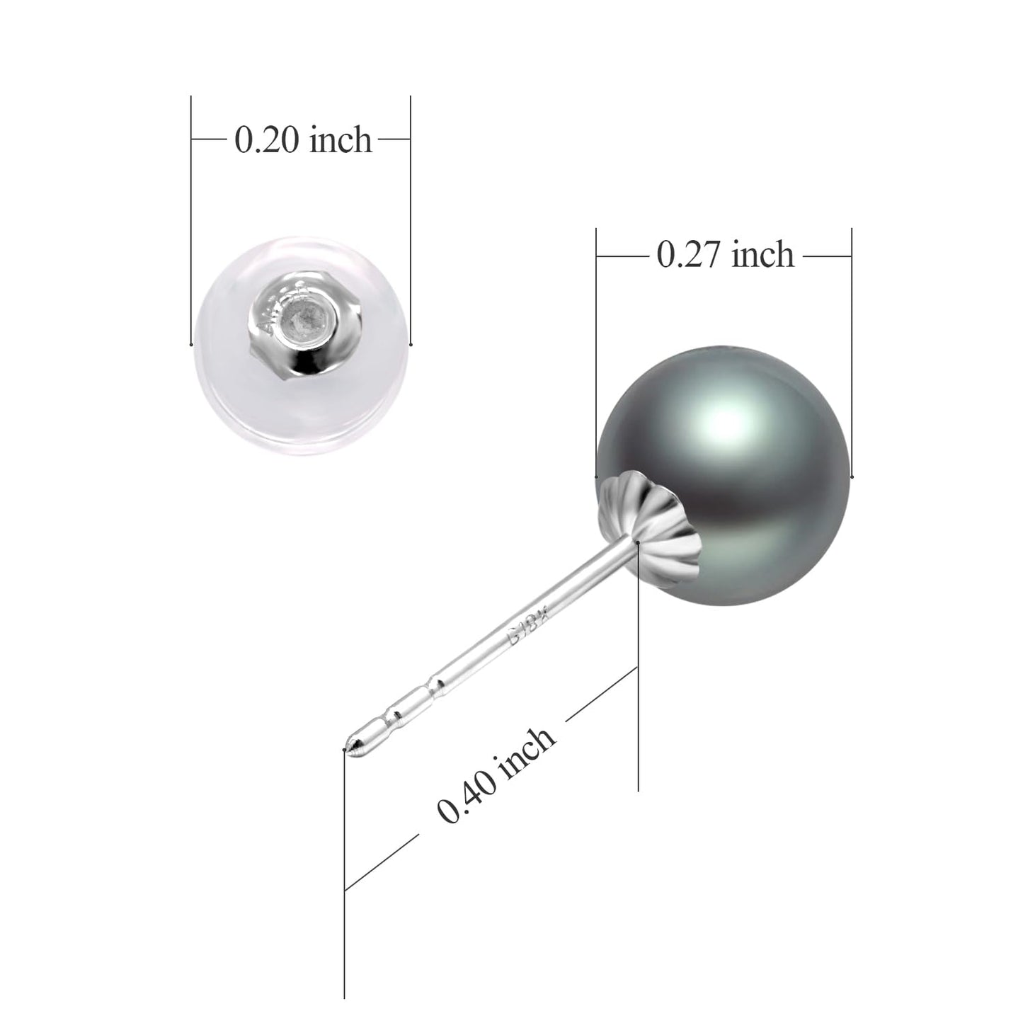 14k White Gold Simualted Black Pearl Necklace and 18k Earrings Set for Women