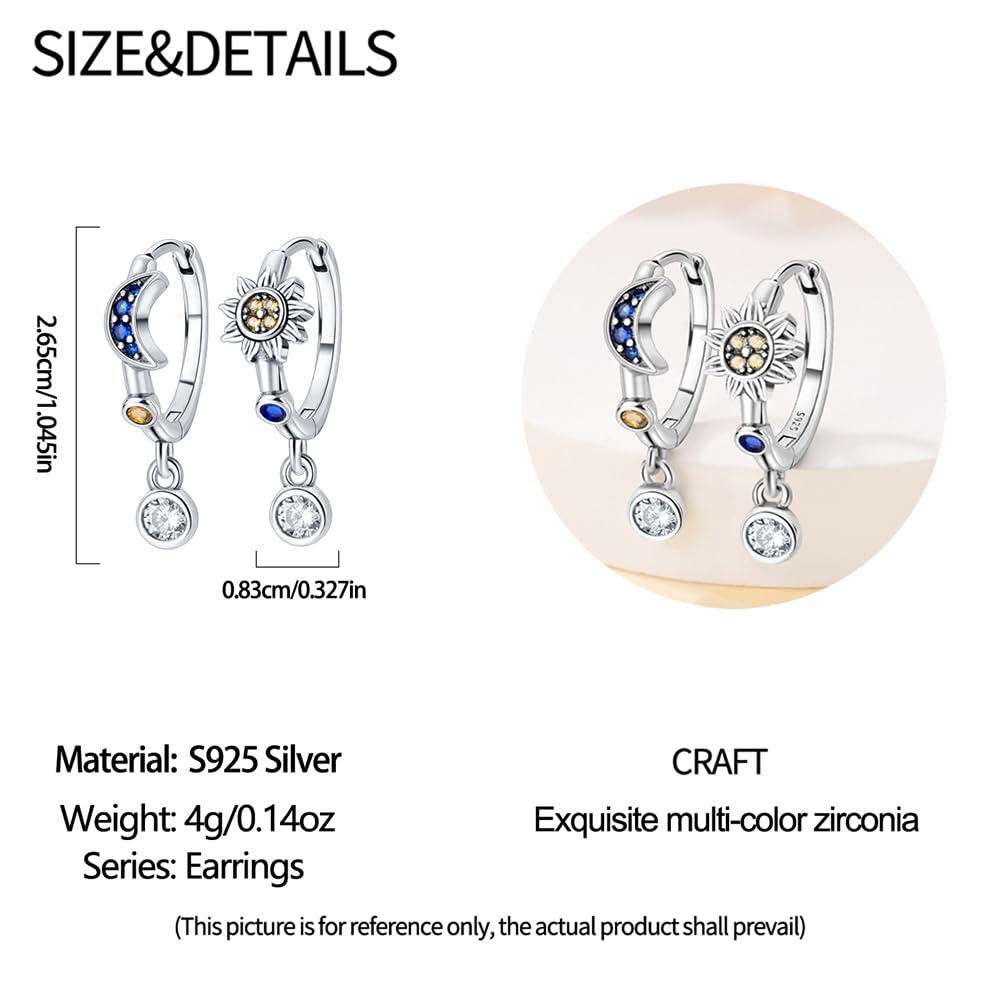 Cycuff 925 Sterling Silver Hoop Earrings Colorful Cubic Zirconia Jewelry Drop Earrings for Women Set Earring Presents for Her