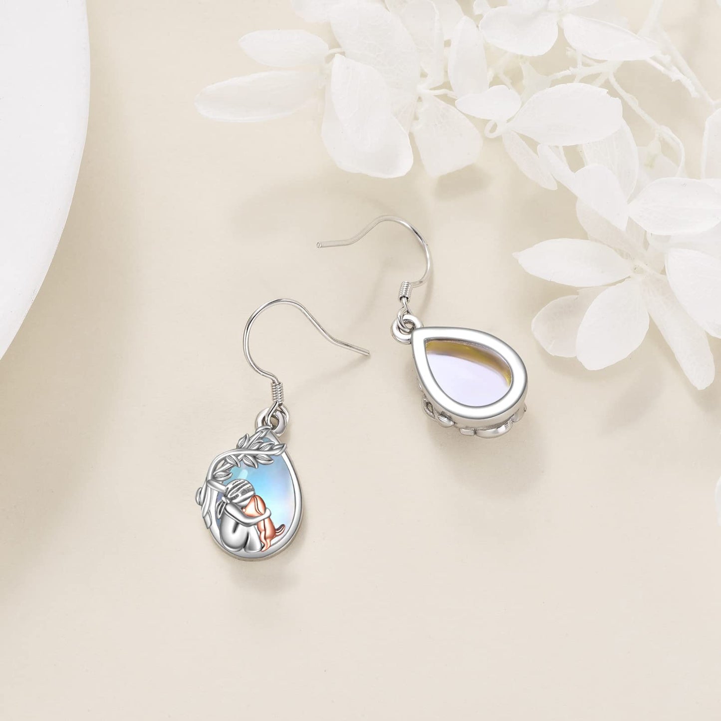 YFN Dog Earrings 925 Sterling Silver Teardrop Moonstone Animal Dog Earrings Jewelry Gifts for Women Pet Lover
