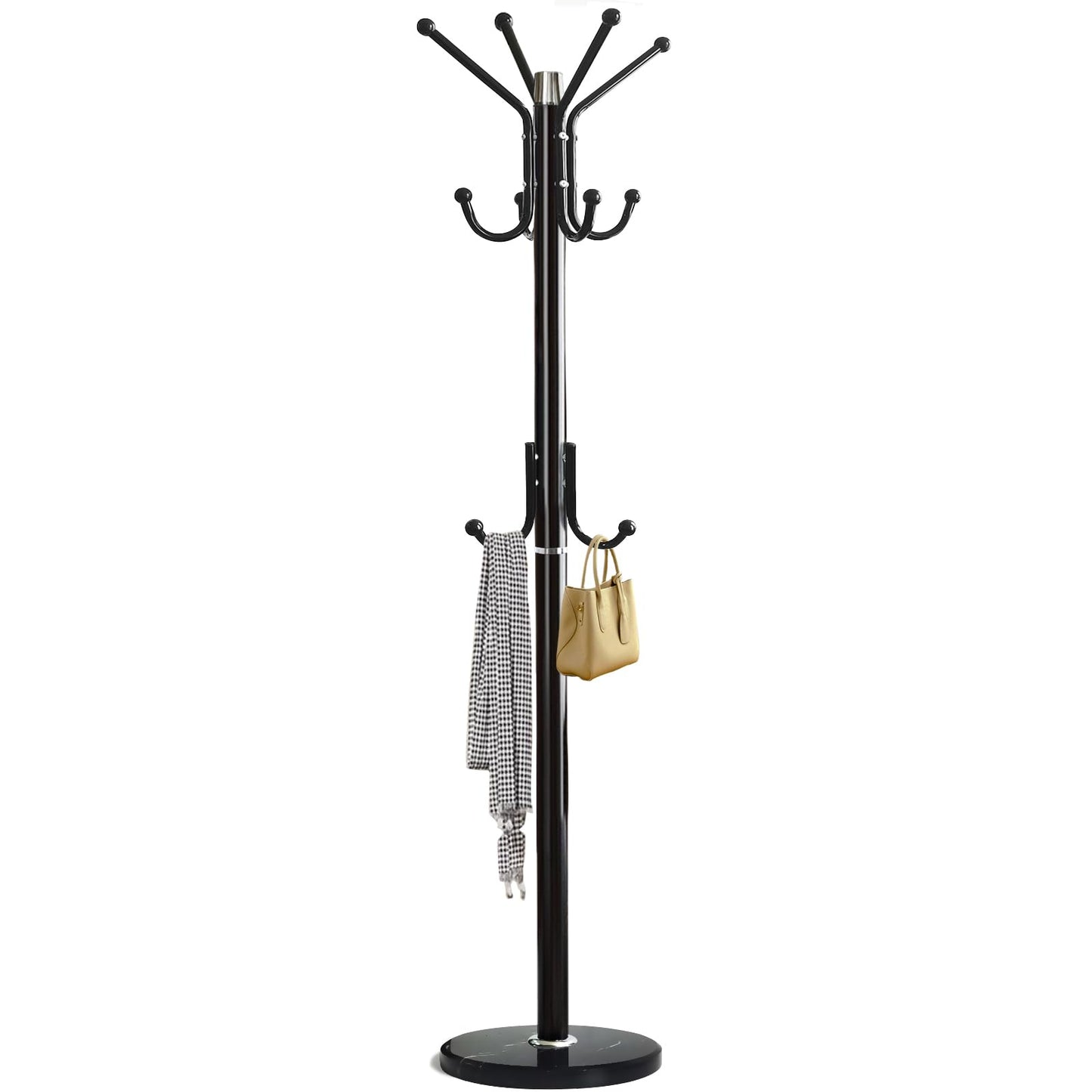 Kertnic Modern Coat Rack Freestanding with Natural Marble Base & Sturdy Metal Frame, 11 Hooks Hall Tree for Jackets, Hats, Bags, Entryway Organizer for Bedroom, Living Room, Closet (11 hooks-Black)
