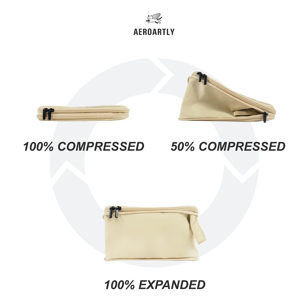 AEROARTLY Compression Packing Cubes for Travel, Carry On Suitcase Organizer, Travel Essentials for Women and Men, Travel Bags for AEROARTLY Luggage, Holiday & Birthday Gifts Bags (4PC Set, Beige)
