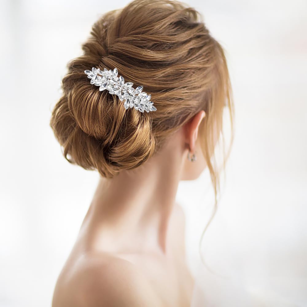6 Pieces Rhinestone Bridal Hair Clips Leaf Wedding Hair Pins Crystal Bobby Pins Silver Hairpin Jewelry Barrette for Brides Bridesmaids Flower Girls